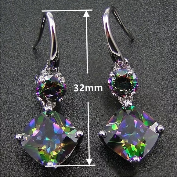 New Lovely 925 Sterling Silver Mystic Topaz Drop Earrings - Picture 9 of 9